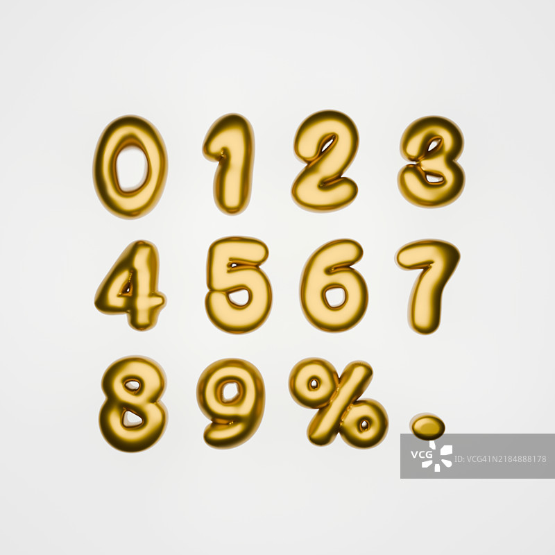 金色的0到9数字，背景为白色图片素材