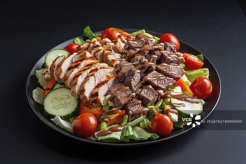 一盘鸡肉和牛肉沙拉图片素材