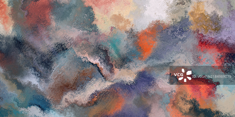 多彩的抽象云状噪音纹理艺术作品。以柔和的云状纹理为特色，呈现丰富的蓝色、红色、橙色和紫色的抽象水彩构图。图片素材