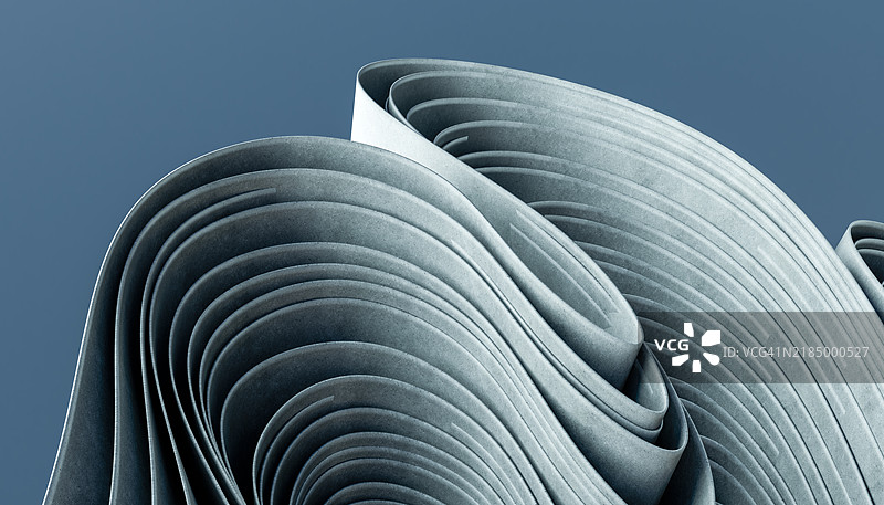 灰色织物波浪在蓝色背景下运动的正面视图3D渲染图像图片素材