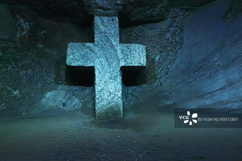 盐 cathedral 位于古老的盐矿中。哥伦比亚，西帕基拉图片素材