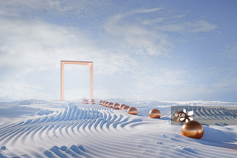 超现实的幻想风景与发光的门框图片素材