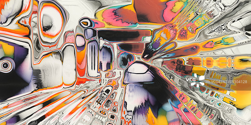 未来主义抽象迷幻艺术图案流动艺术，具有动态图案。复杂的抽象艺术，展现生动的橙色、粉色和黑色流动形态，融合未来细节和动态能量。图片素材