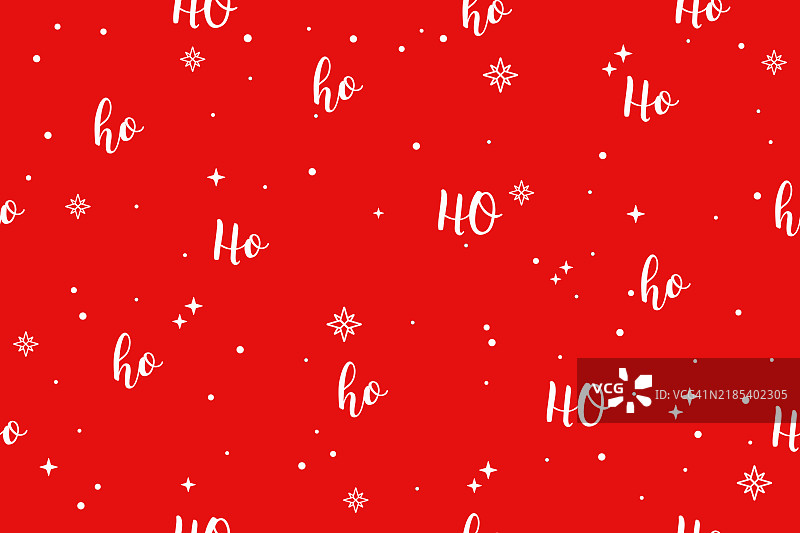 圣诞背景红色，圣诞横幅。Ho Ho Ho圣诞冬季图案无缝重复。红色背景上的冰冻雪花字体图案。圣诞无缝图案。雪花插图背景。留白。圣诞背景图案。图片素材