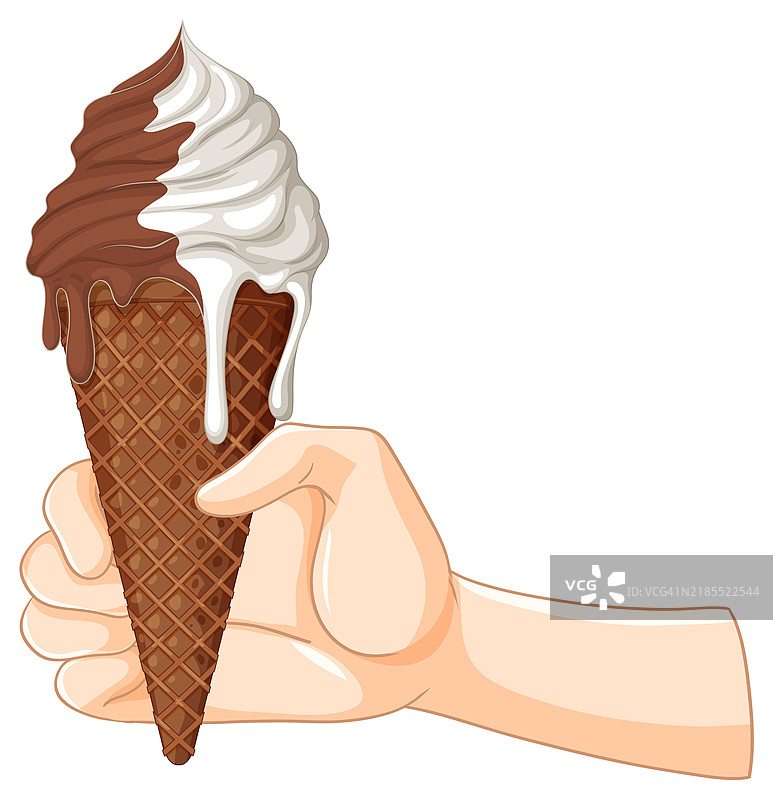 一只手握着融化的冰淇淋蛋筒图片素材