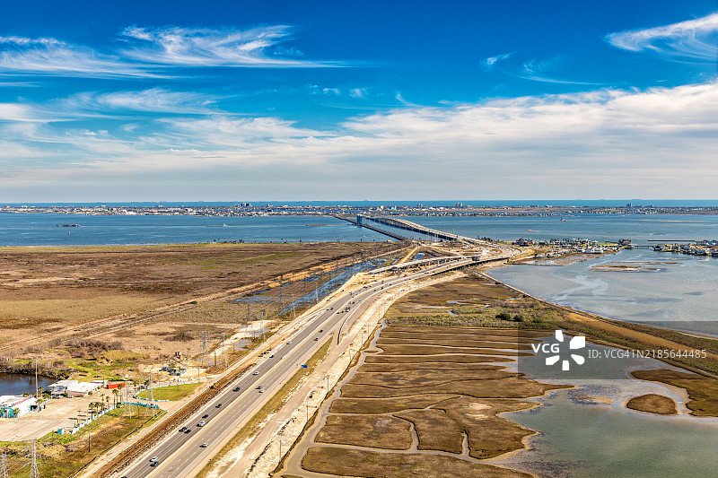 加尔维斯顿堤道航拍图图片素材