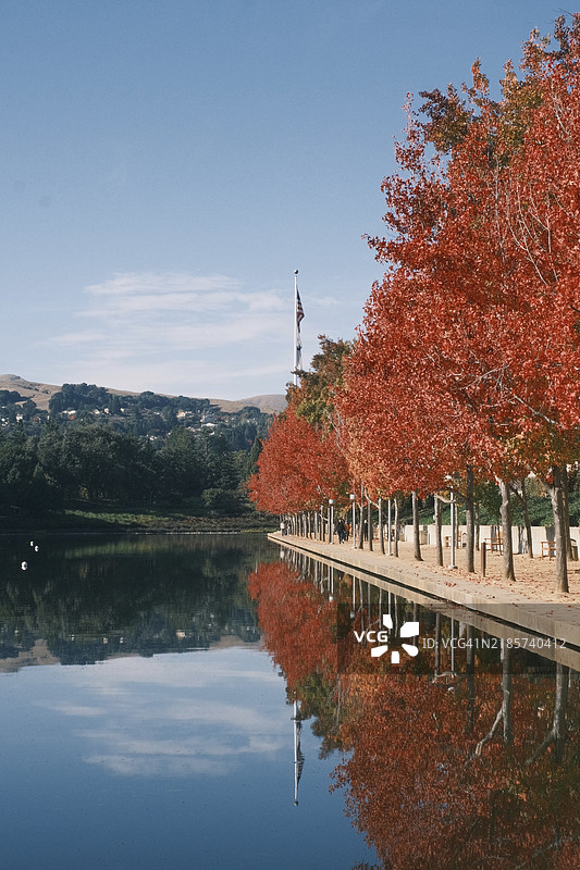秋季加利福尼亚州圣拉蒙湖泊与天空的美丽景色图片素材