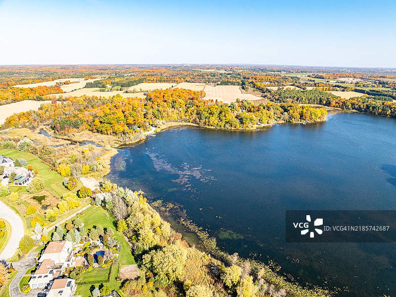 安大略省惠特丘克-斯托夫维尔的戈姆利和普雷斯顿湖住宅区鸟瞰图图片素材
