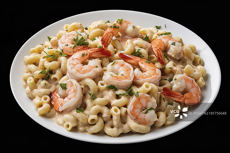一盘虾仁通心粉图片素材