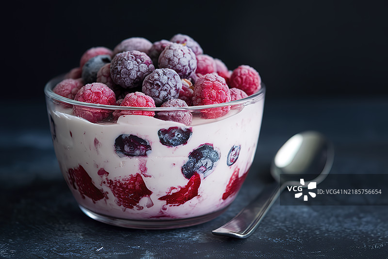 自制甜酸奶配冷冻浆果的照片图片素材
