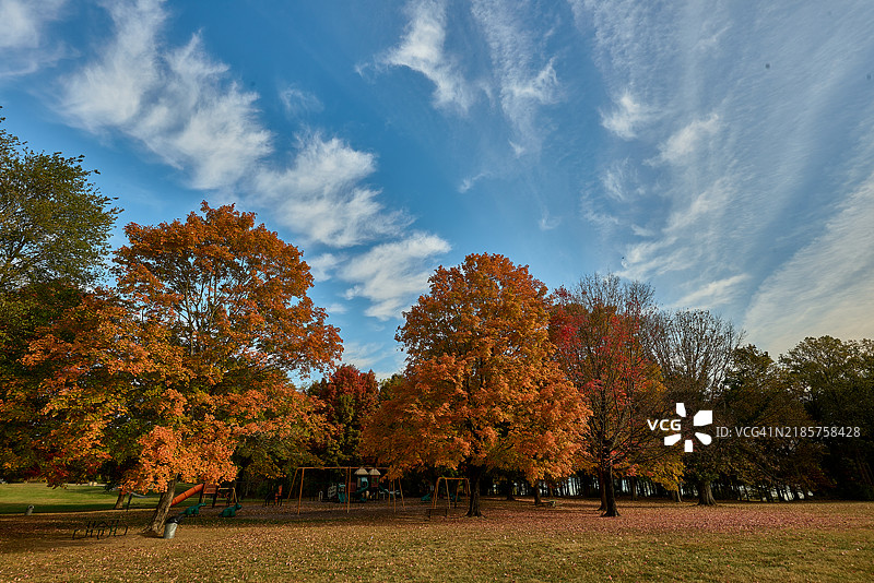 秋天的公园树木，兰霍恩，宾夕法尼亚州，美国图片素材