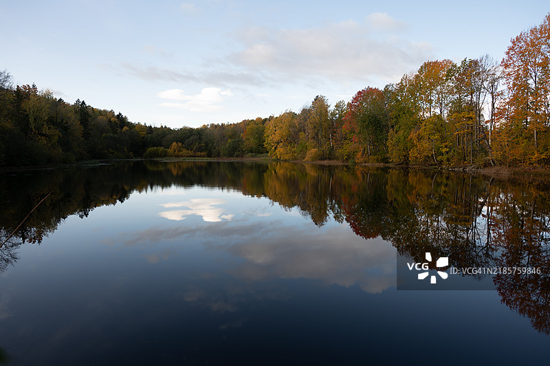 秋季湖泊与天空的美丽景色图片素材
