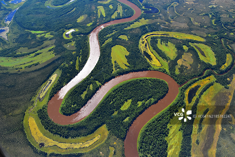 高角度视图的道路穿过田野，美国图片素材