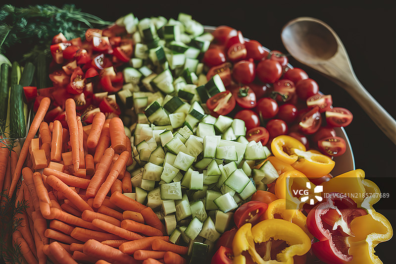 一张为沙拉准备的新鲜蔬菜的照片图片素材
