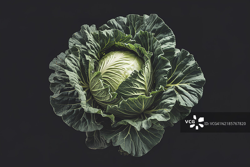 一颗大型绿色卷心菜，叶子紧密相连。图片素材