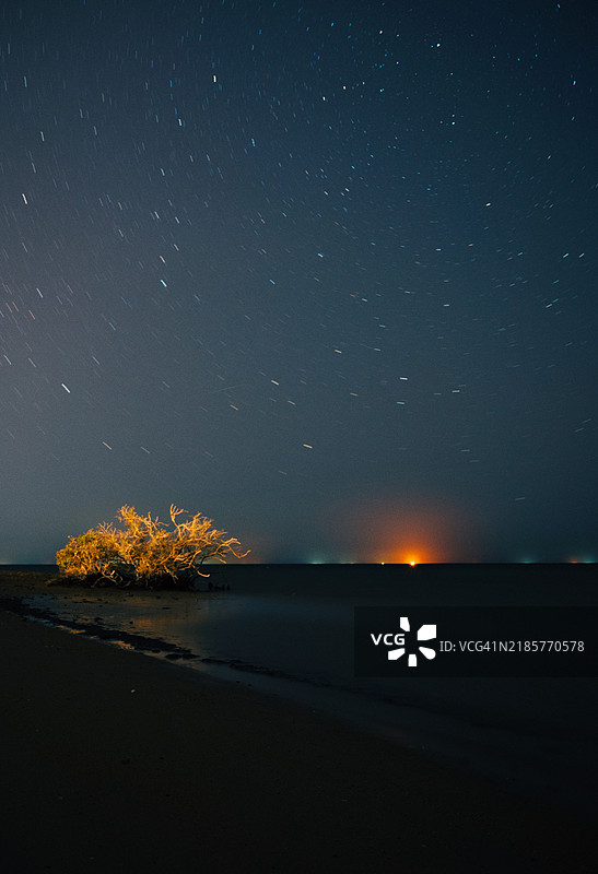 夜空下海洋的美丽景色图片素材