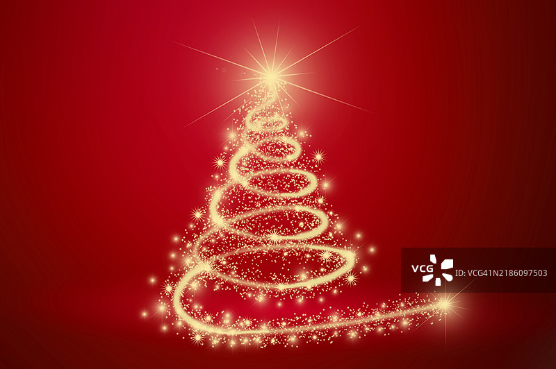圣诞节，红色背景上的灯光和冷杉树图片素材