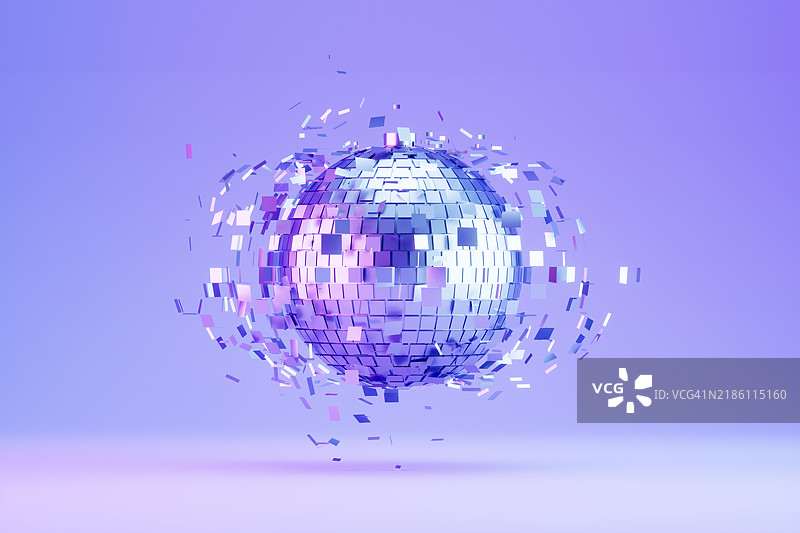 迪斯科球，派对庆祝概念，霓虹灯背景，溶解粒子图片素材