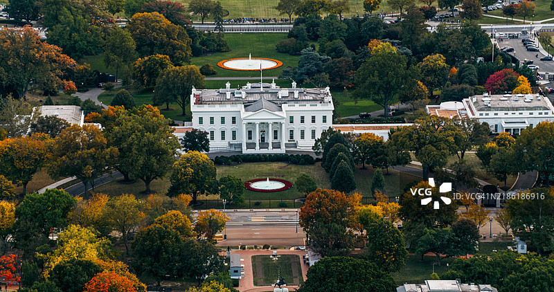 拉法叶广场和白宫的高角度航拍镜头图片素材