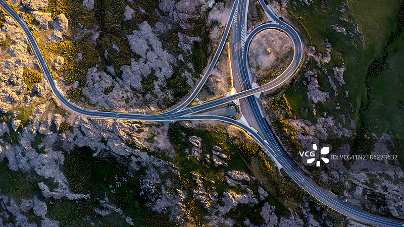 树木间的道路高角度视图图片素材