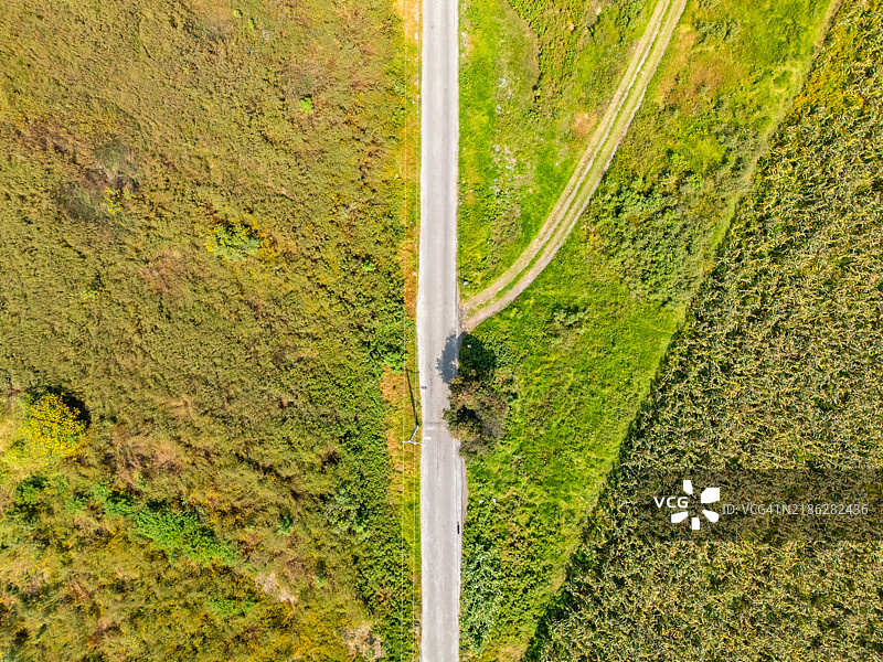 墨西哥城南部米尔帕阿尔塔农业区的道路分叉的航拍无人机视角图片素材