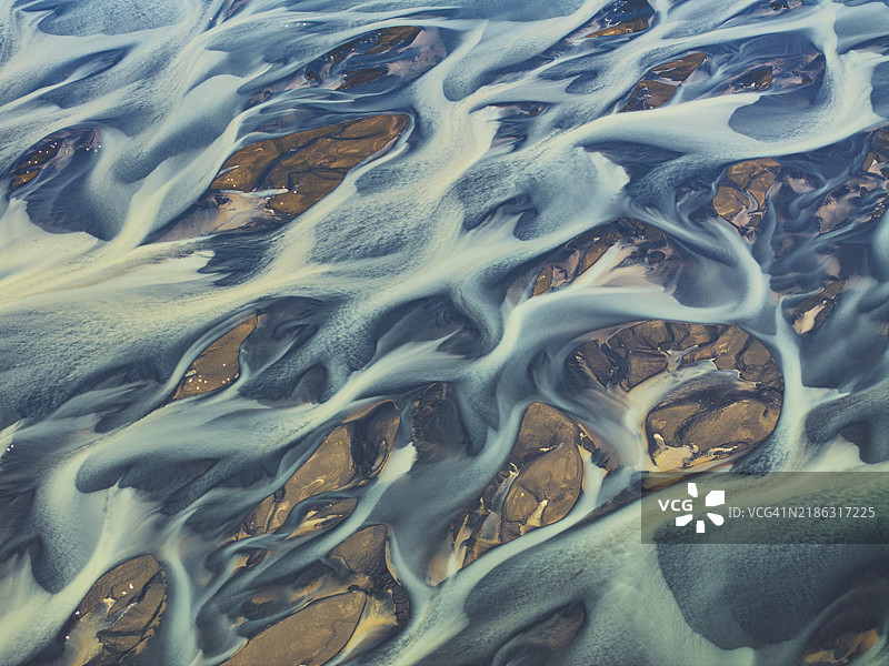 冰岛南海岸沿岸的纹理河流的无人机航拍抽象视图，冰岛，极地地区图片素材