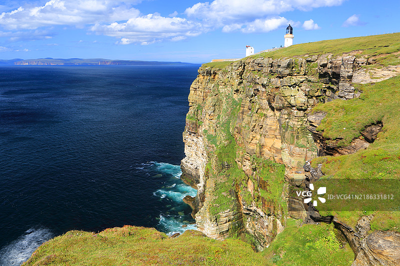 邓内特角和灯塔，凯瑟尼斯，高地，苏格兰，联合王国，欧洲图片素材