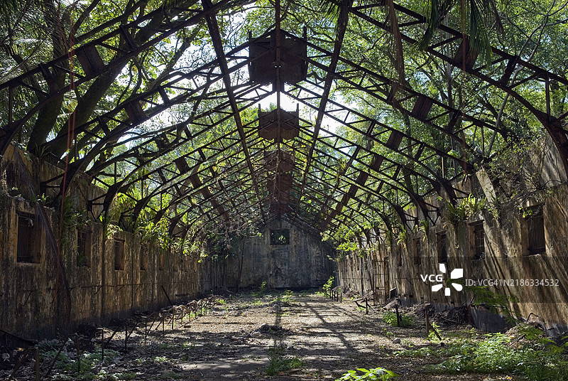 法属圭亚那救赎岛（Iles du Salut）圣约瑟夫岛的惩教殖民地废弃牢房，法属圭亚那，南美洲图片素材