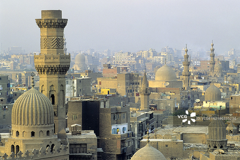 从开罗蓝色清真寺俯瞰开罗，埃及，北非，非洲图片素材