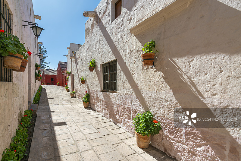 圣凯瑟琳修道院的走道，联合国教科文组织世界遗产，阿雷基帕，阿雷基帕省，阿雷基帕地区，秘鲁，南美洲图片素材