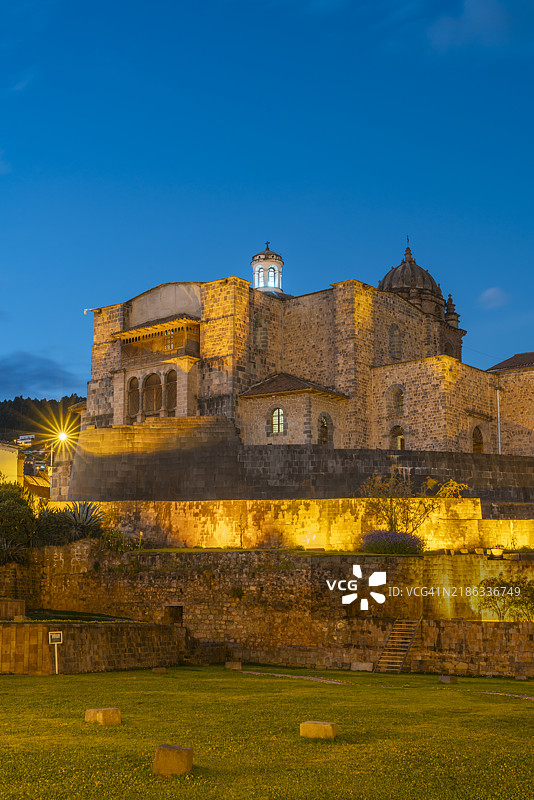 科里坎查和圣多明各修道院在黄昏时分，联合国教科文组织世界遗产，库斯科（库斯科），库斯科省，库斯科地区，秘鲁，南美洲图片素材