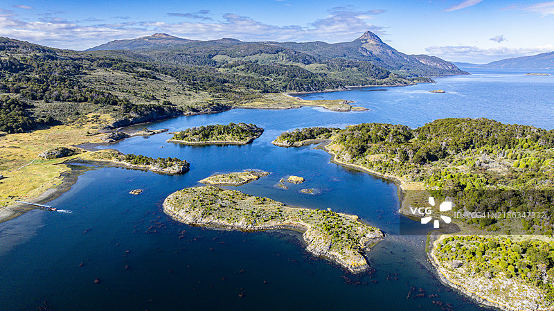 智利火地岛的乌拉亚湾航拍图，南美洲图片素材