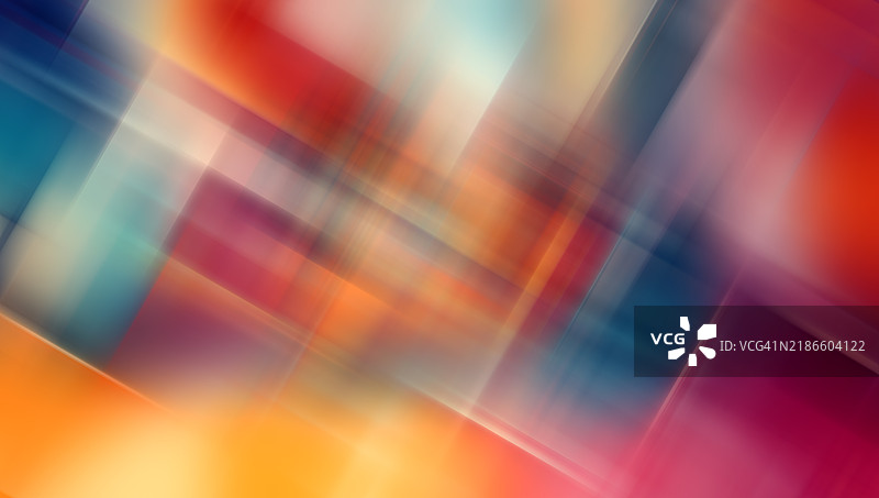 温暖色调的抽象模糊几何背景。柔和的抽象设计，呈现交错的模糊几何形状，包含温暖的橙色、红色和蓝色调。图片素材