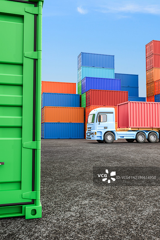 集装箱转运场，3D渲染图图片素材