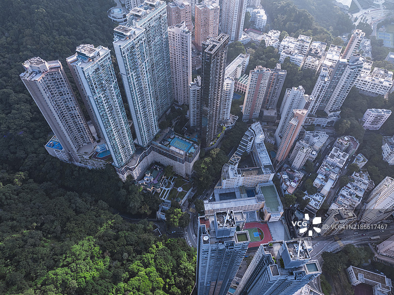 香港城市建筑的鸟瞰图图片素材