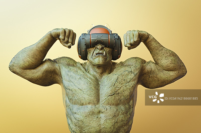 巨魔戴着虚拟现实头盔图片素材