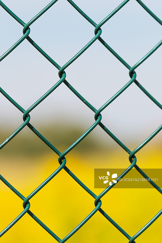 篱笆与背景中的黄色农田图片素材