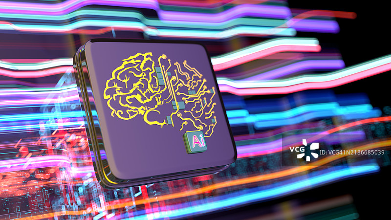 数字抽象CPU上的大脑标志。人工智能概念。神经网络。机器学习概念。图片素材