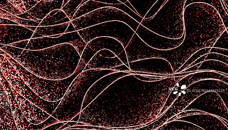 黑色背景上3D渲染图中一组明亮的红色曲线的正面视图图片素材