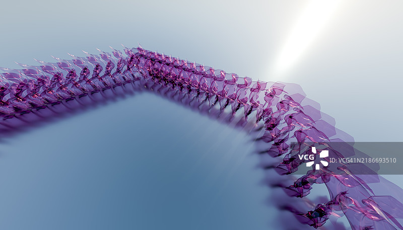 一组水晶在蓝色背景下的侧视图，3D渲染图像图片素材