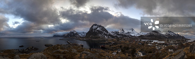 洛弗敦群岛日落全景图片素材