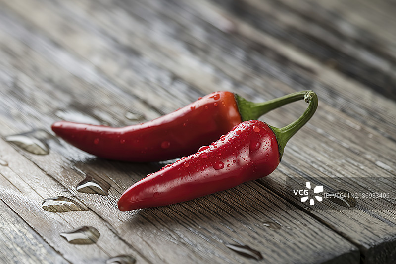 红辣椒孤立在木质背景上图片素材