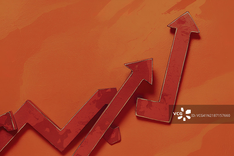 橙色背景上的红色箭头形状，象征着增长或进步图片素材