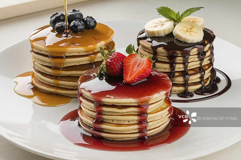 三堆不同配料的煎饼图片素材