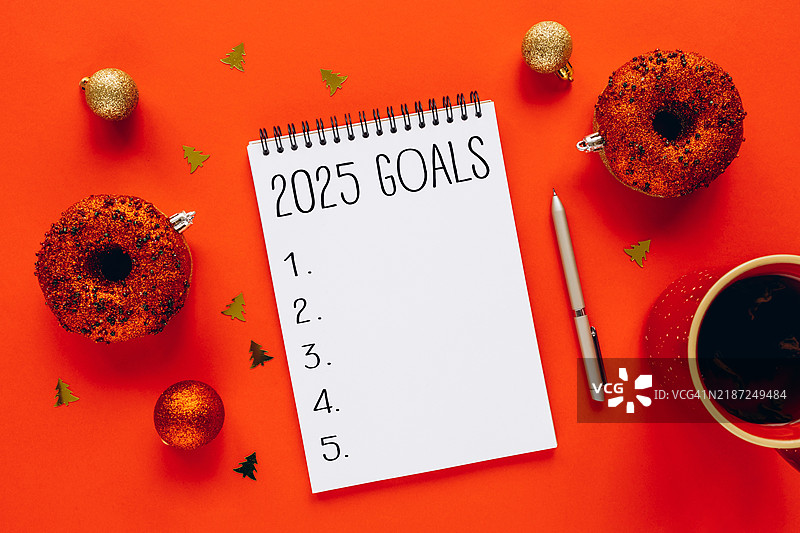 2025年新年快乐，圣诞快乐贺卡。新目标。愿望清单。图片素材