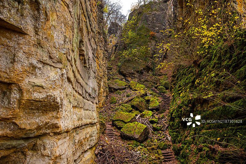 卢森堡埃希特纳赫至贝尔多夫步道上的卢普峡谷图片素材