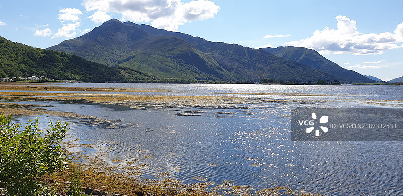 湖泊与山脉在天空下的美丽景色图片素材