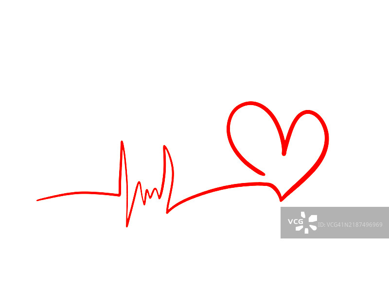 红色心形与心电图。图标绘制矢量图图片素材