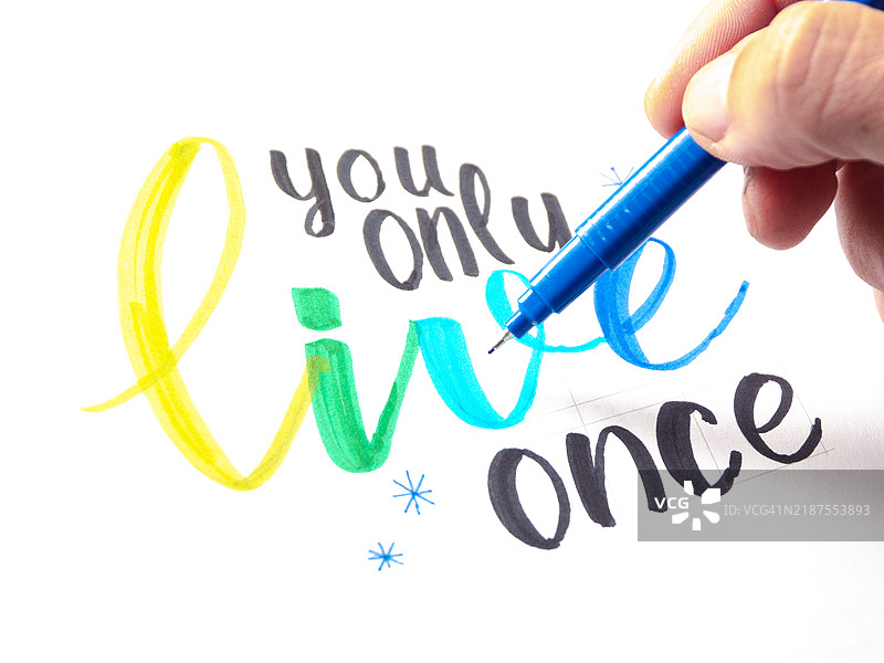 用马克笔手写“你只活一次”的励志名言图片素材