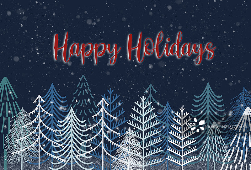 蓝白色圣诞树的节日问候图片素材